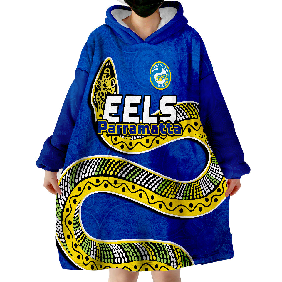 Eels Rugby Aboriginal Art Simple Style Wearable Blanket Hoodie - Vibe Hoodie Shop