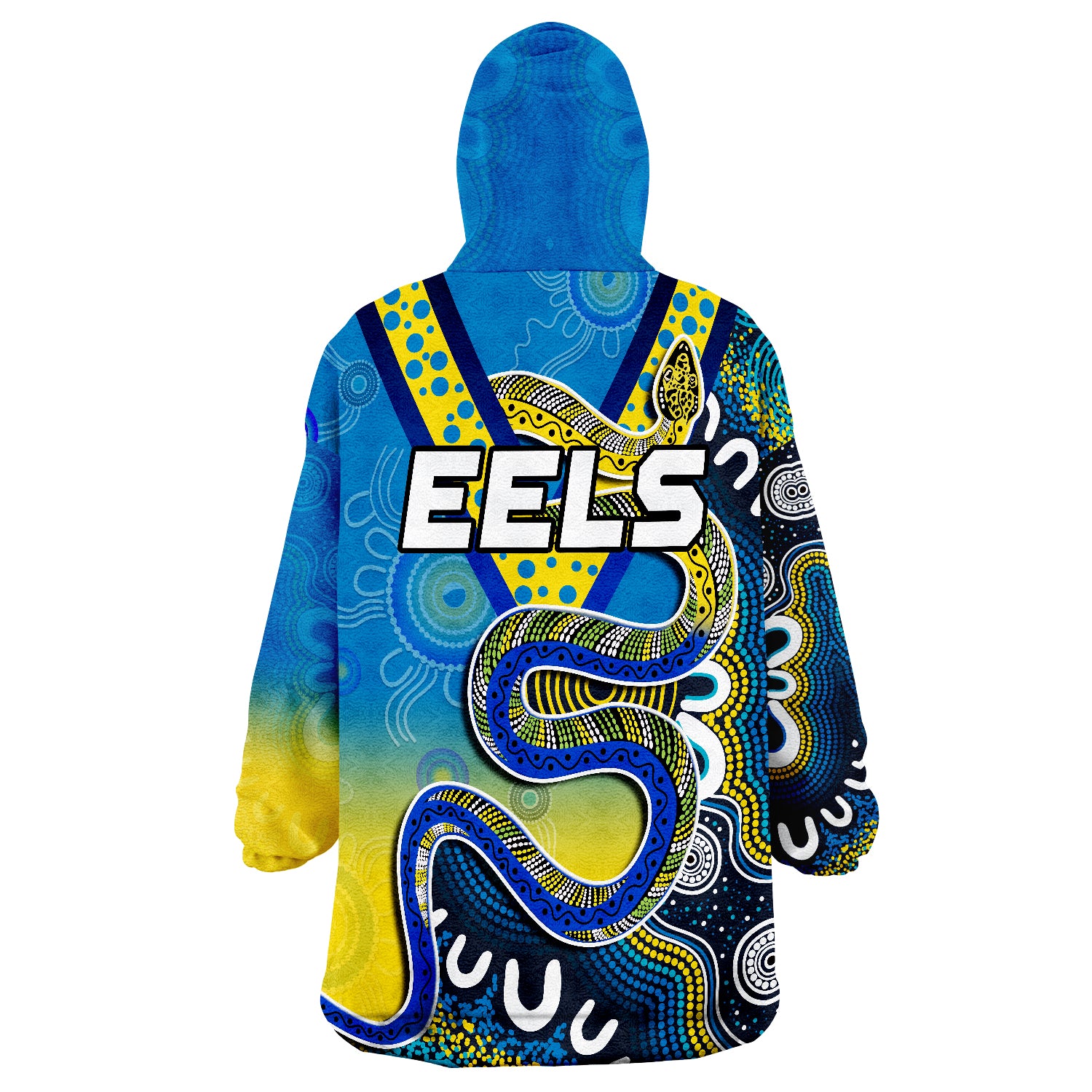 Eels Rugby Aboriginal Art Sporty Style Wearable Blanket Hoodie - Vibe Hoodie Shop