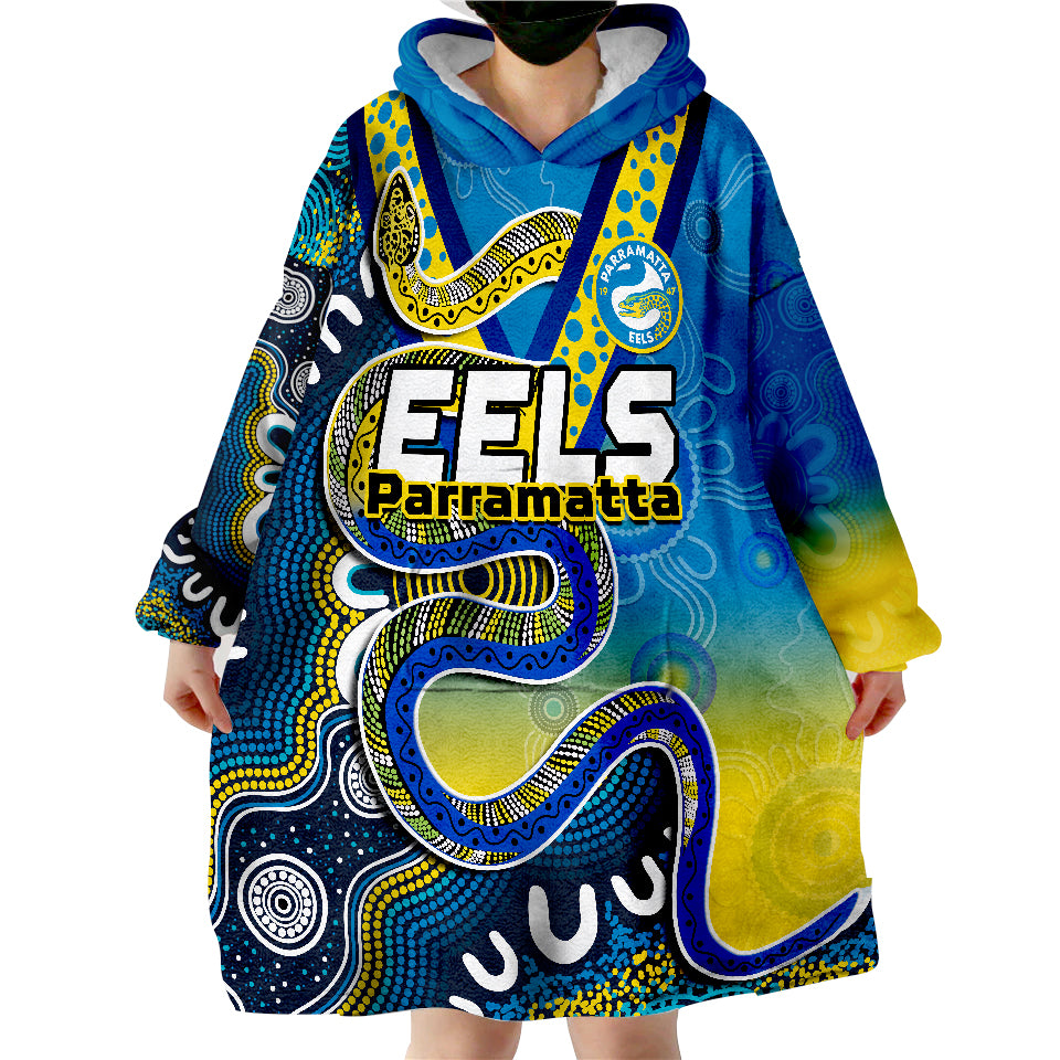 Eels Rugby Aboriginal Art Sporty Style Wearable Blanket Hoodie - Vibe Hoodie Shop