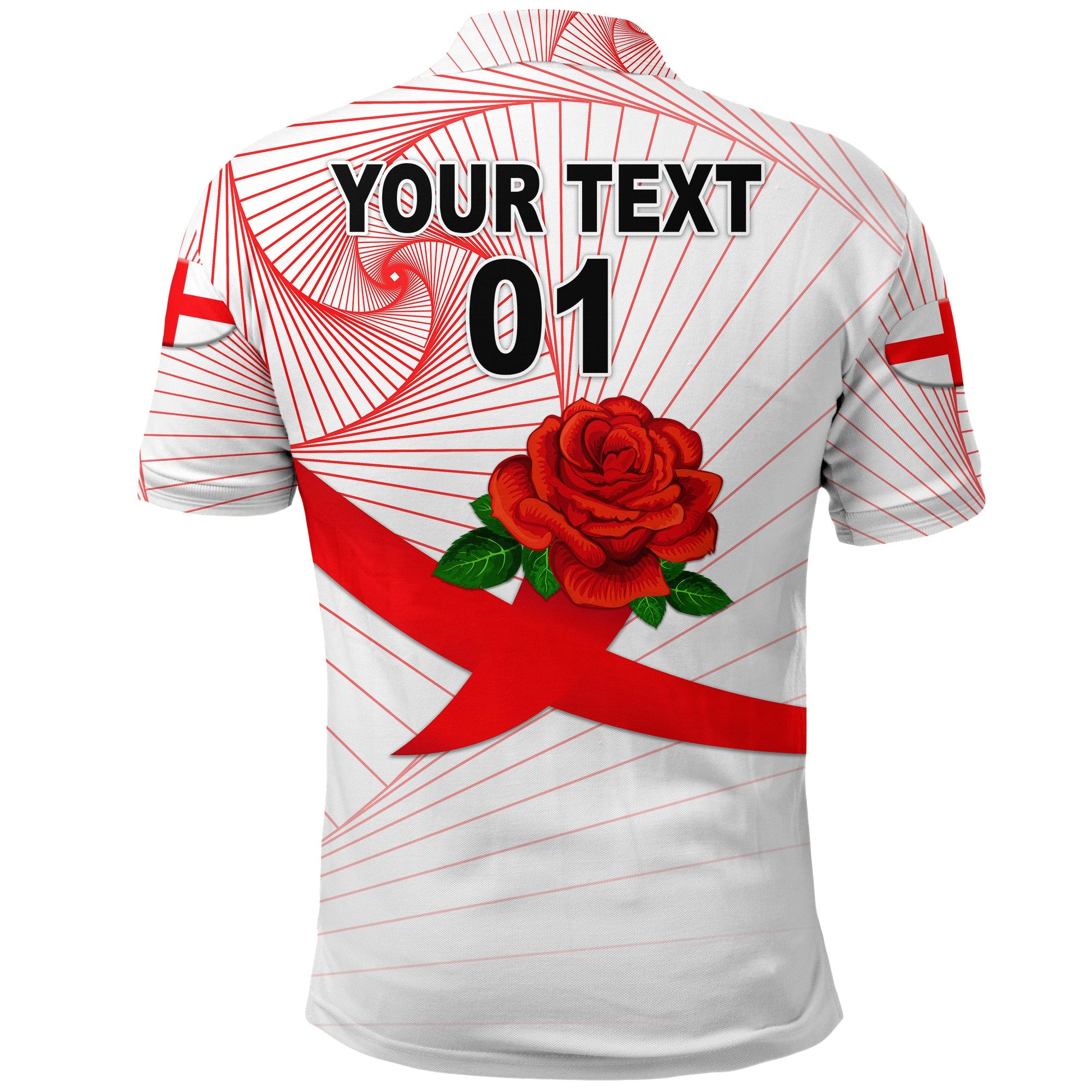 (Custom Personalised) England Rugby Polo Shirt Rose Simple Style - White - Vibe Hoodie Shop