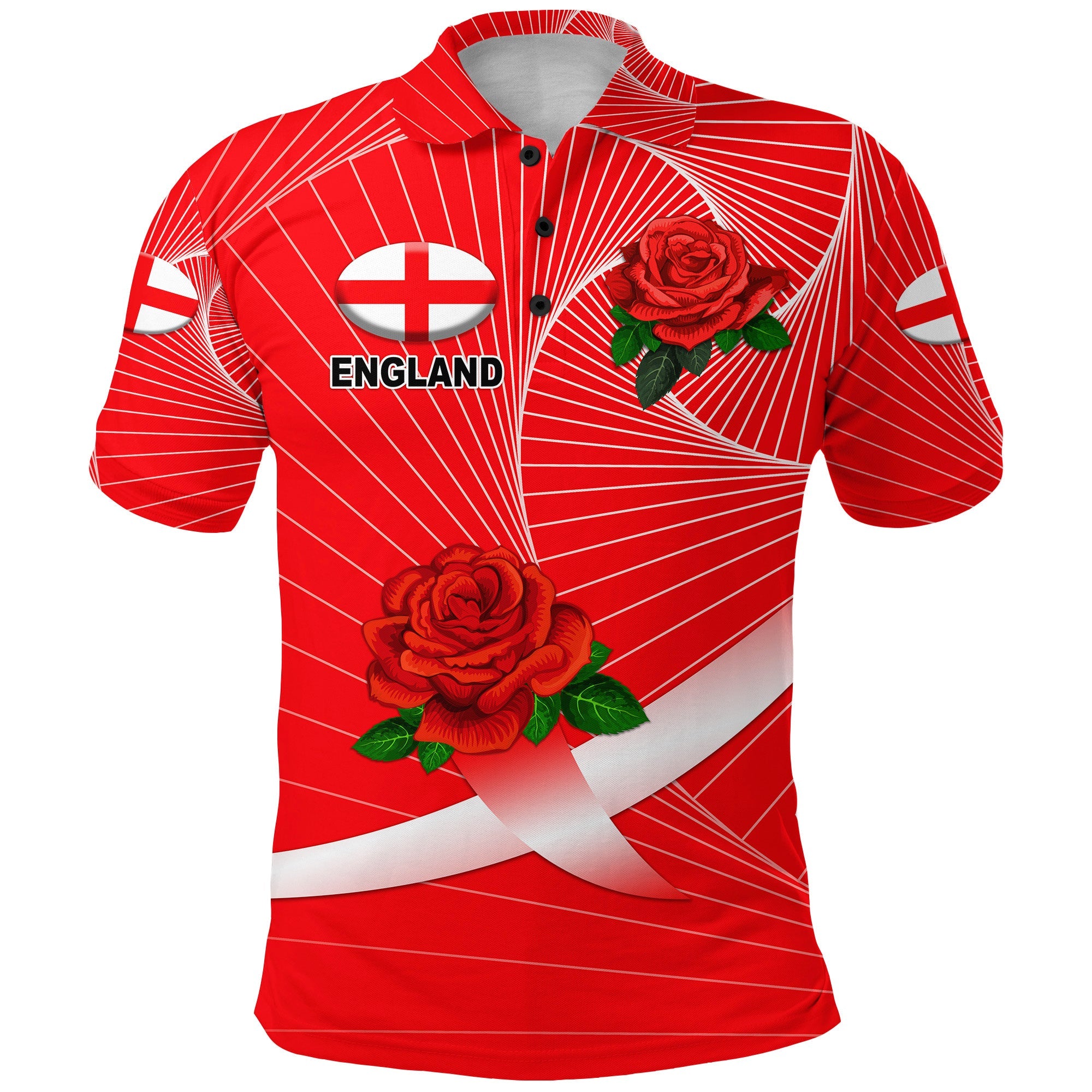 (Custom Personalised) England Rugby Polo Shirt Rose Simple Style - Red - Vibe Hoodie Shop