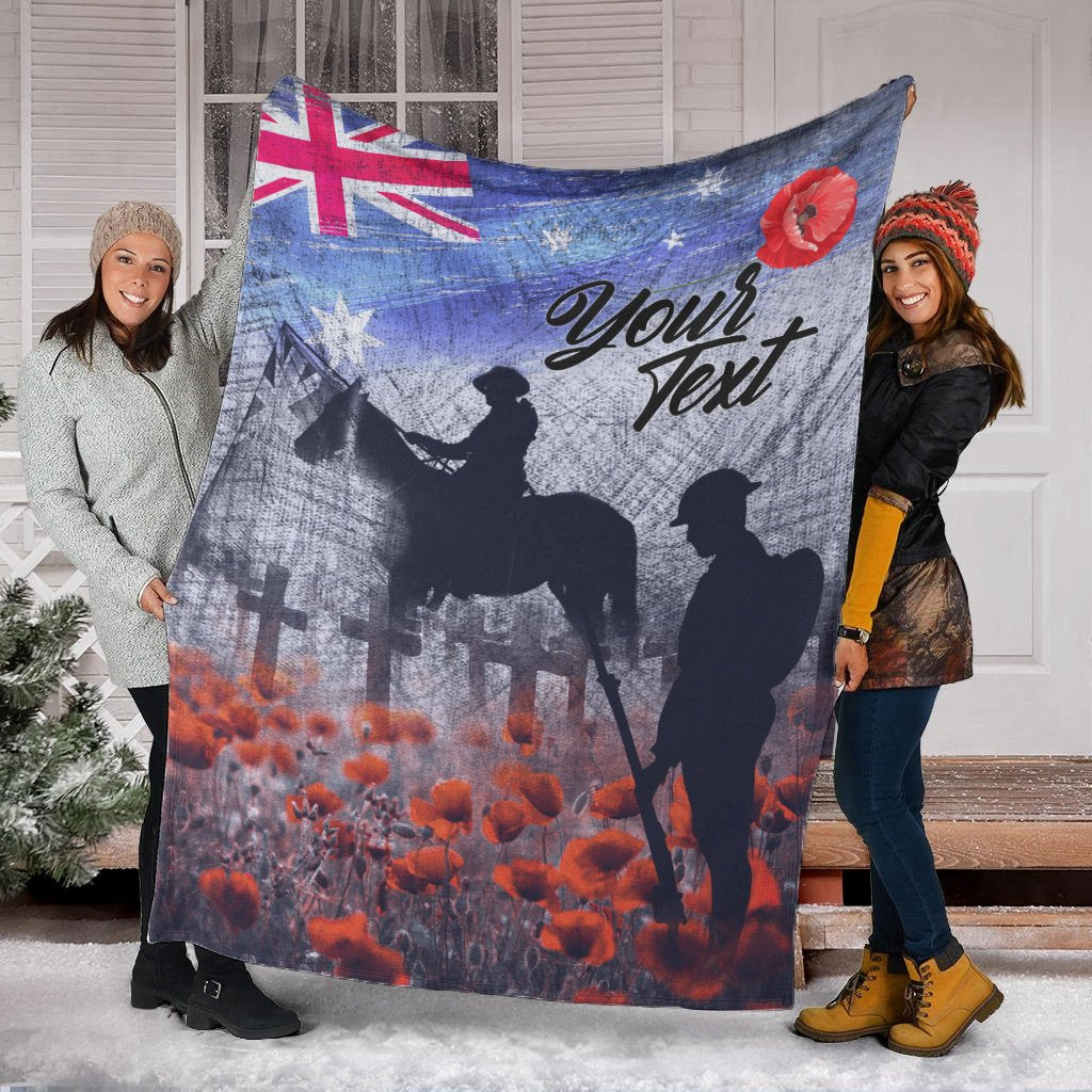 (Custom Text) ANZAC Day Blanket - Lest We Forget Vintage Poppies - Vibe Hoodie Shop