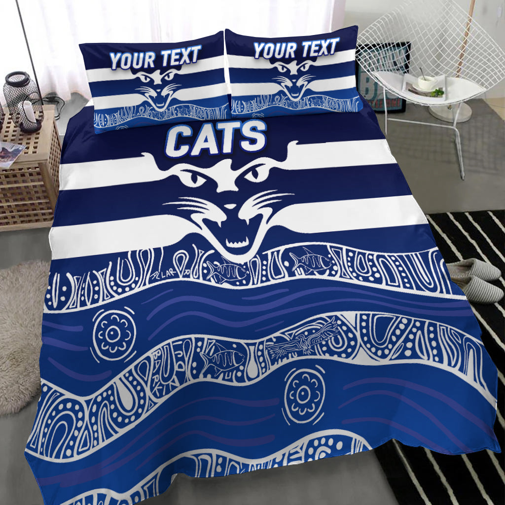 (Custom Personalised) Cats Aboriginal Art Football Geelong Bedding Set - - Vibe Hoodie Shop