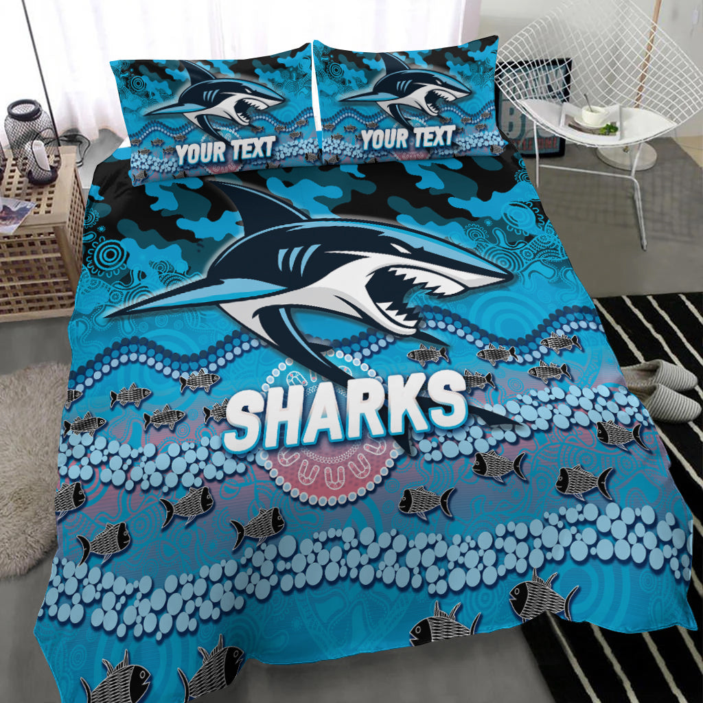 (Custom Personalised) Sharks Rugby ANZAC Day Camouflage Indigenous Art Bedding Set - - Vibe Hoodie Shop