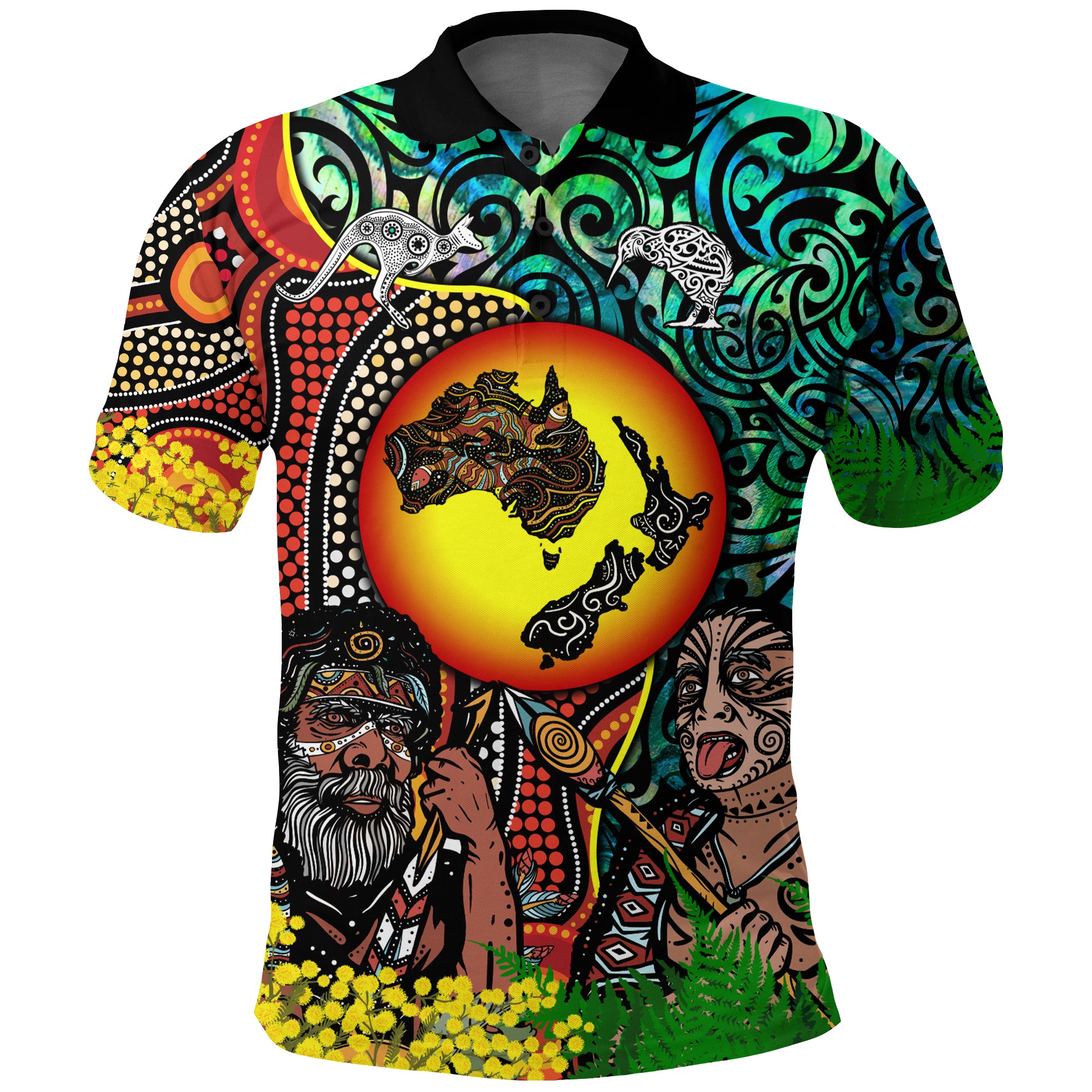 Australia Aboriginal Kangaroo Combine New Zealand Maori Kiwi Bird Polo Shirt - - Vibe Hoodie Shop