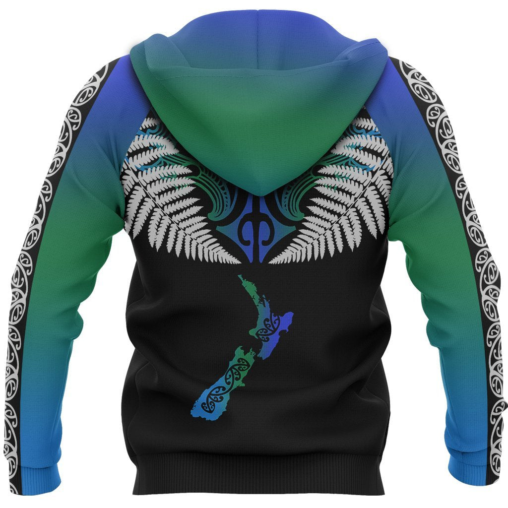 New Zealand Maori Zip Hoodie, Silver Fern Poutama Full Zip Hoodie - Vibe Hoodie Shop