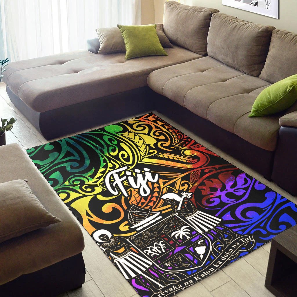 Fiji Area Rug - Rainbow Polynesian Pattern Crest - Vibe Hoodie Shop