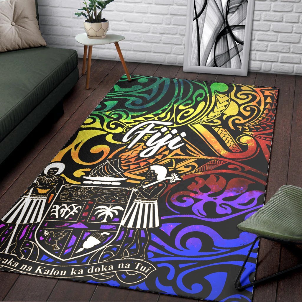 Fiji Area Rug - Rainbow Polynesian Pattern Crest - Vibe Hoodie Shop