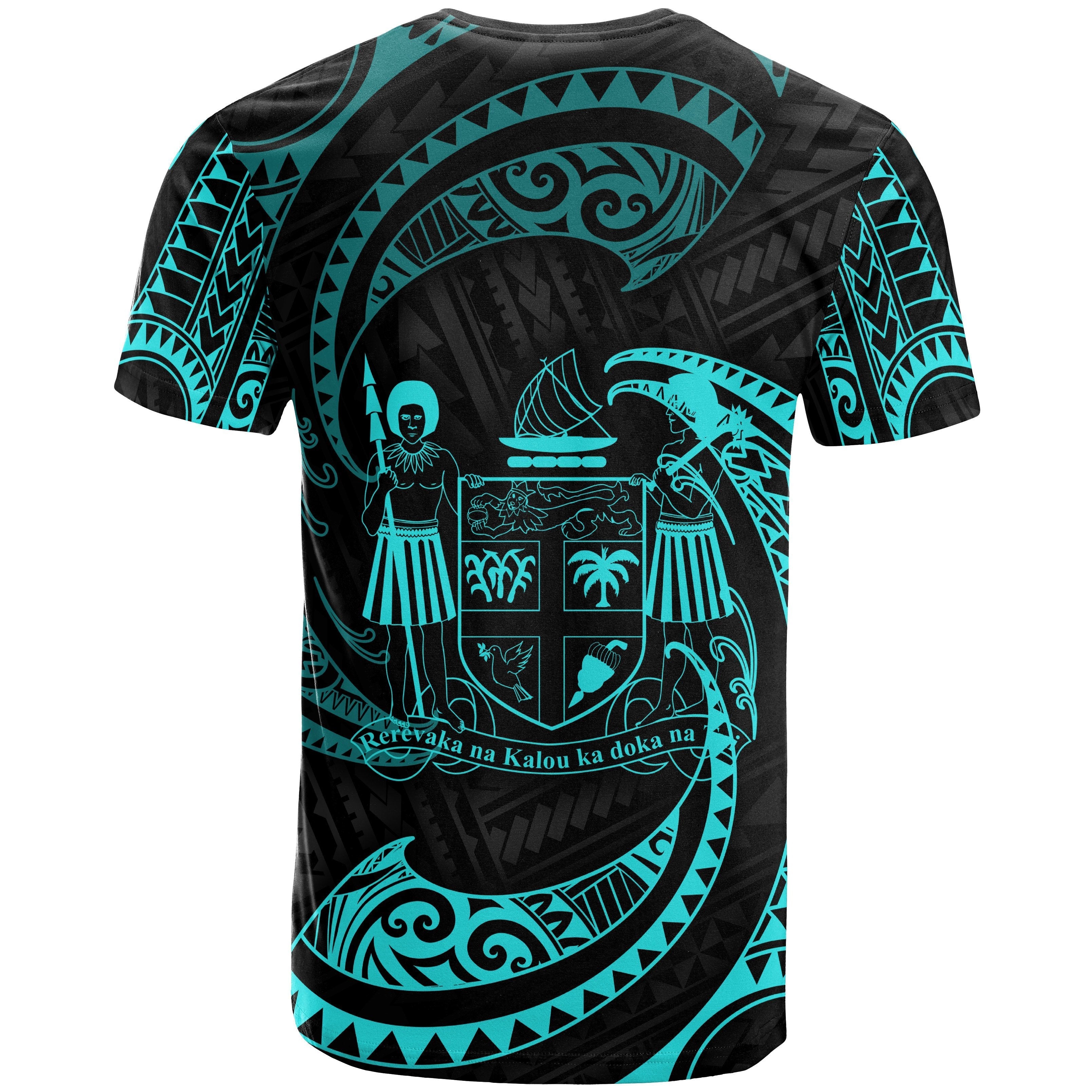 Vibe Hoodie Fiji Polynesian Custom Personalised T shirt - Neon Blue Tribal Wave - Vibe Hoodie Shop
