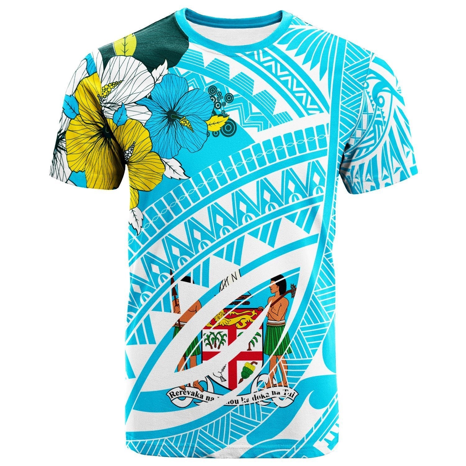 Fiji T shirt - Polynesian Pattern Aquamarine Stone Color - Vibe Hoodie Shop