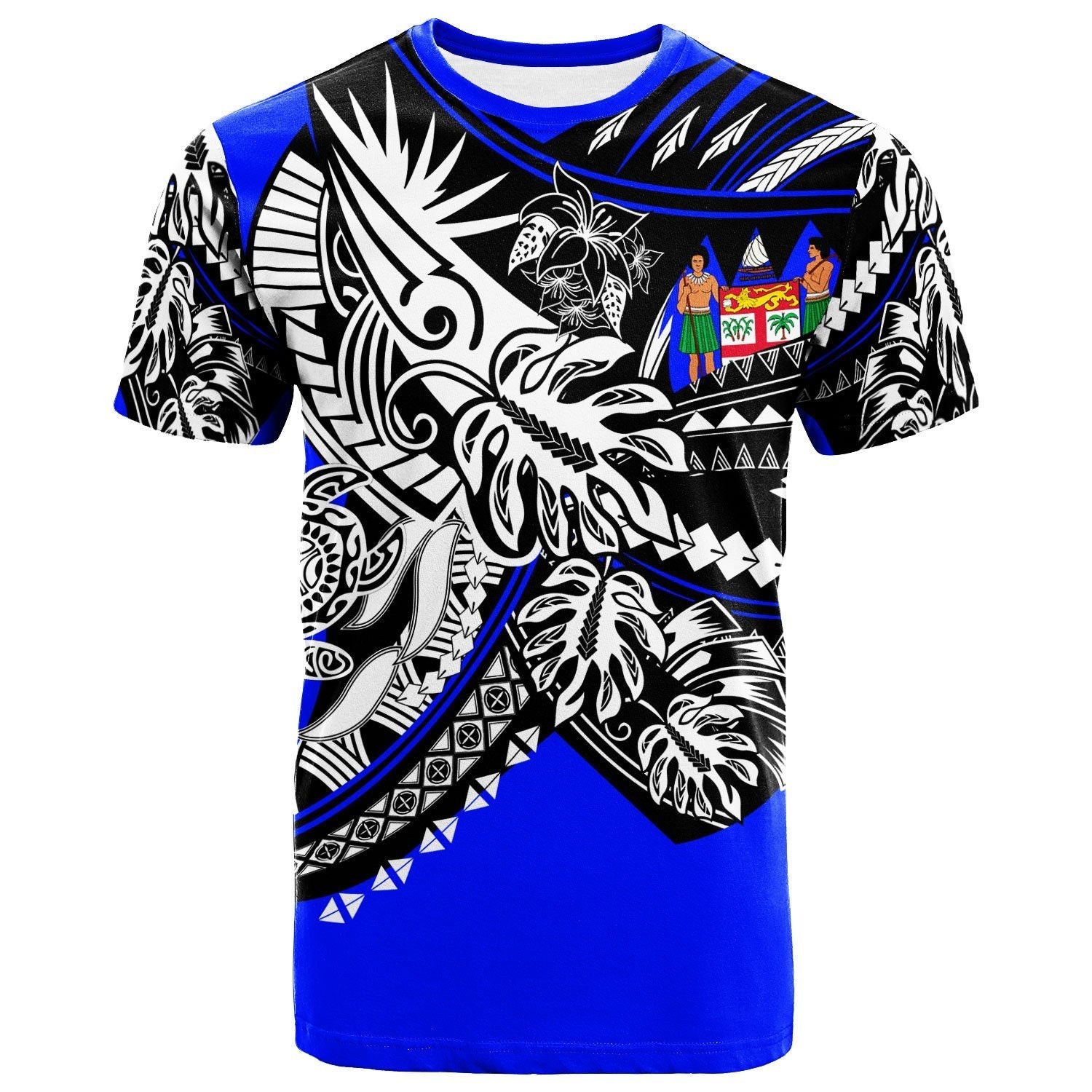 Fiji T shirt - Tribal Jungle Blue Pattern - Vibe Hoodie Shop