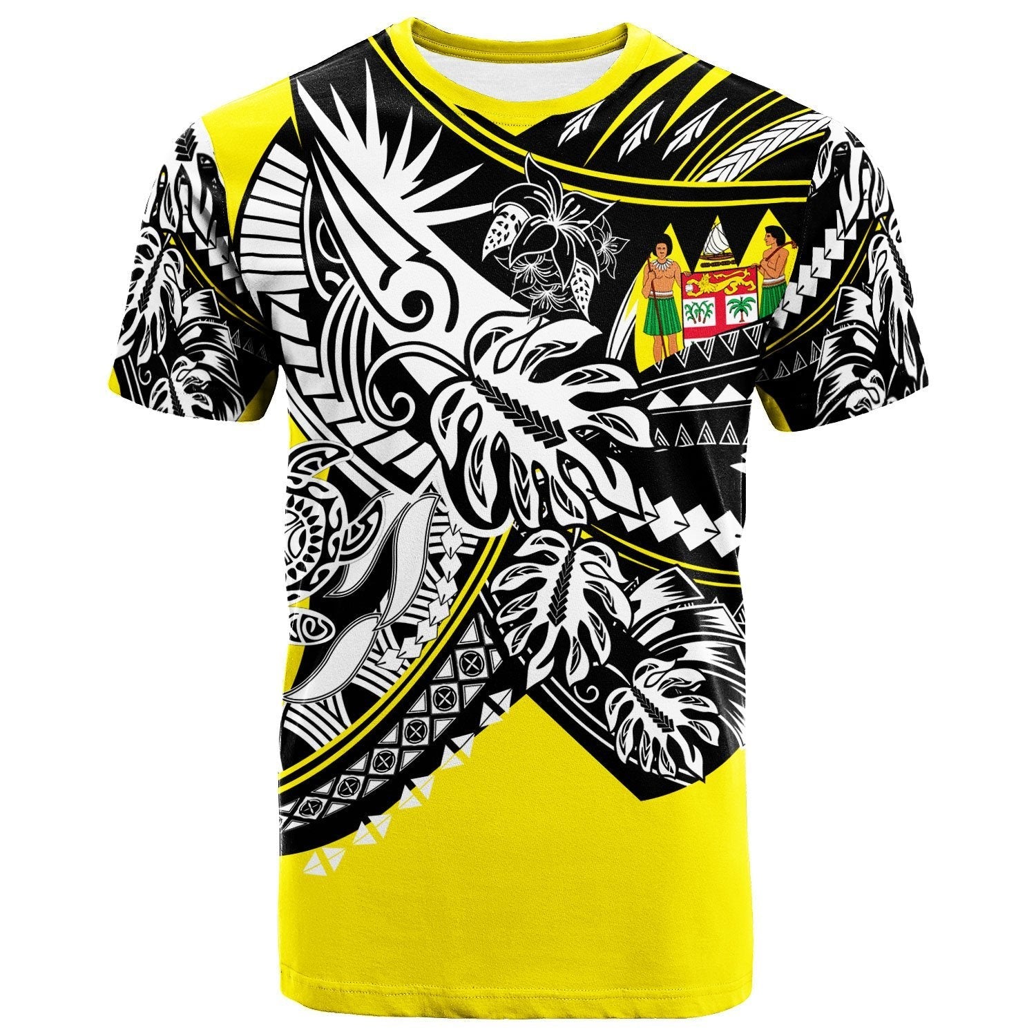 Fiji T shirt - Tribal Jungle Yellow Pattern - Vibe Hoodie Shop
