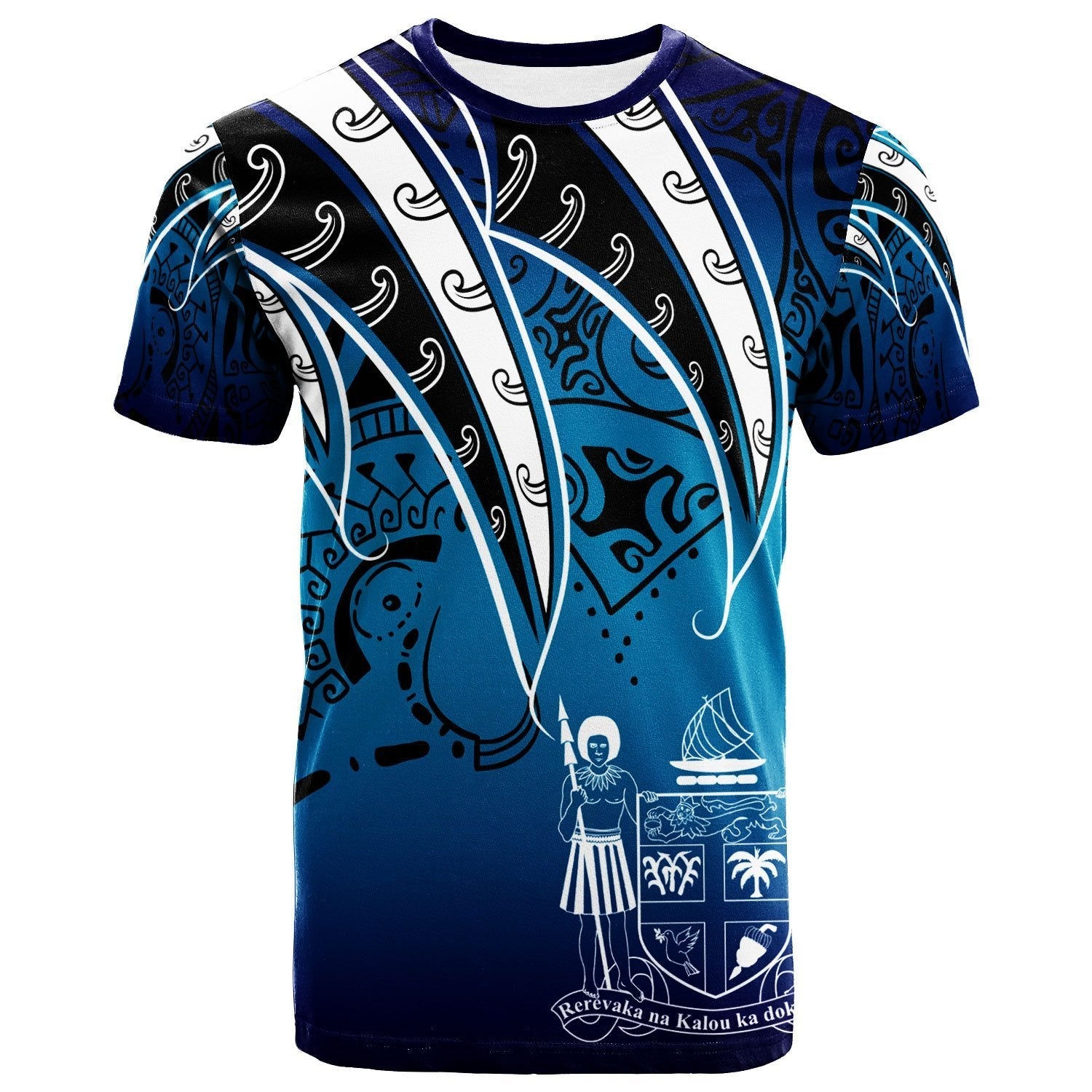 Fiji T shirt - Tropical Leaf Blue Gradient Style - Vibe Hoodie Shop