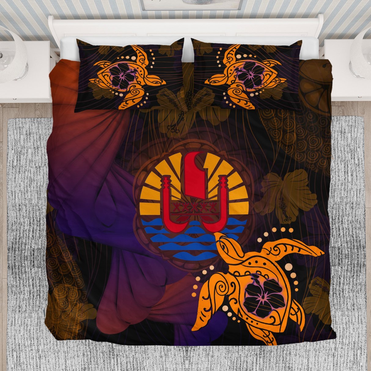 French Polynesia Bedding Set Turtle - Vibe Hoodie Shop