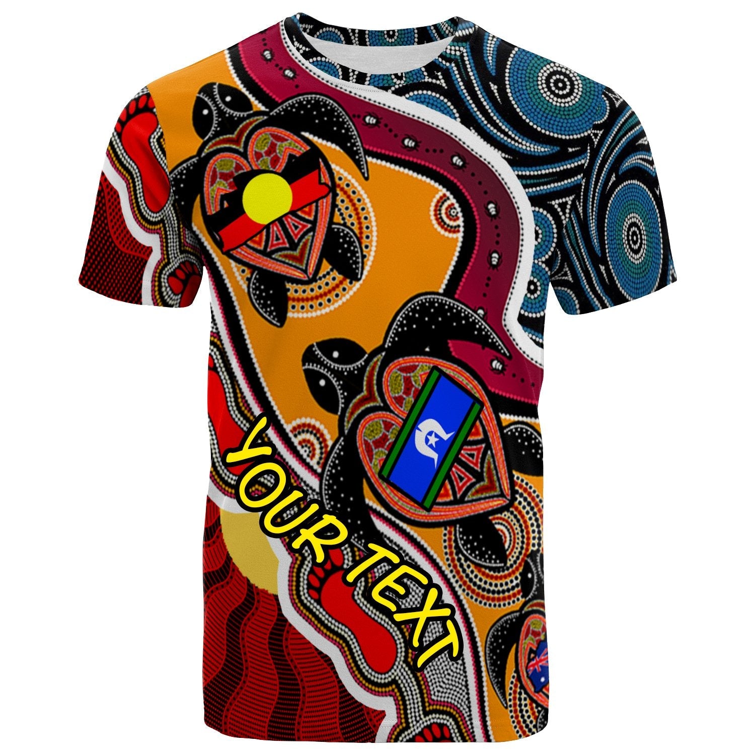 Custom T shirt - Australia Aboriginal Dots With Turtle and NAIDOC Flags - Vibe Hoodie Shop