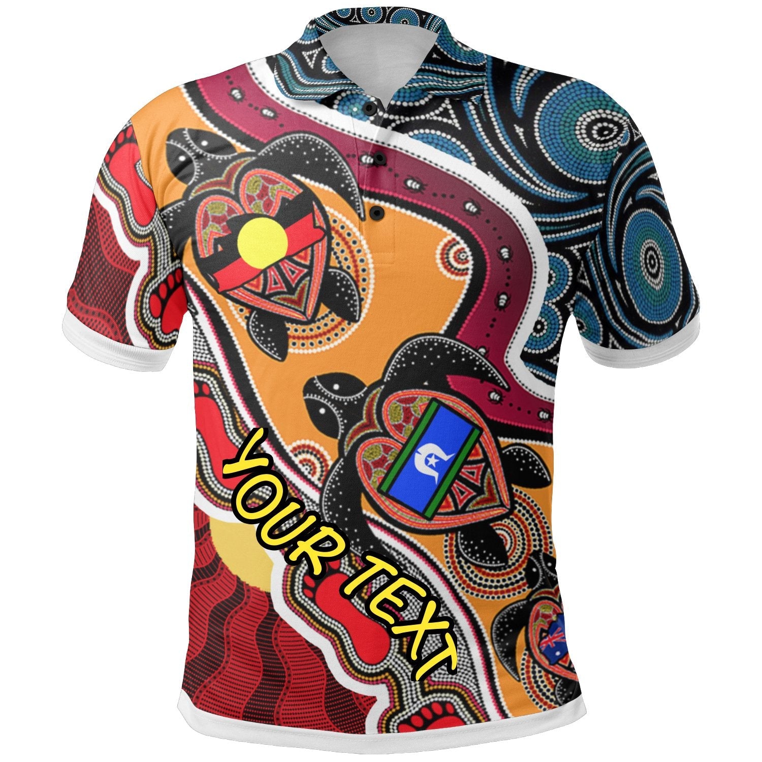 Custom Polo Shirt - Australia Aboriginal Dots With Turtle and NAIDOC Flags - Vibe Hoodie Shop