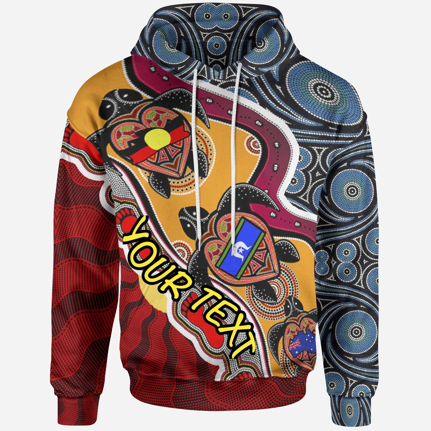 Custom Hoodie - Australia Aboriginal Dots With Turtle and NAIDOC Flags - Vibe Hoodie Shop