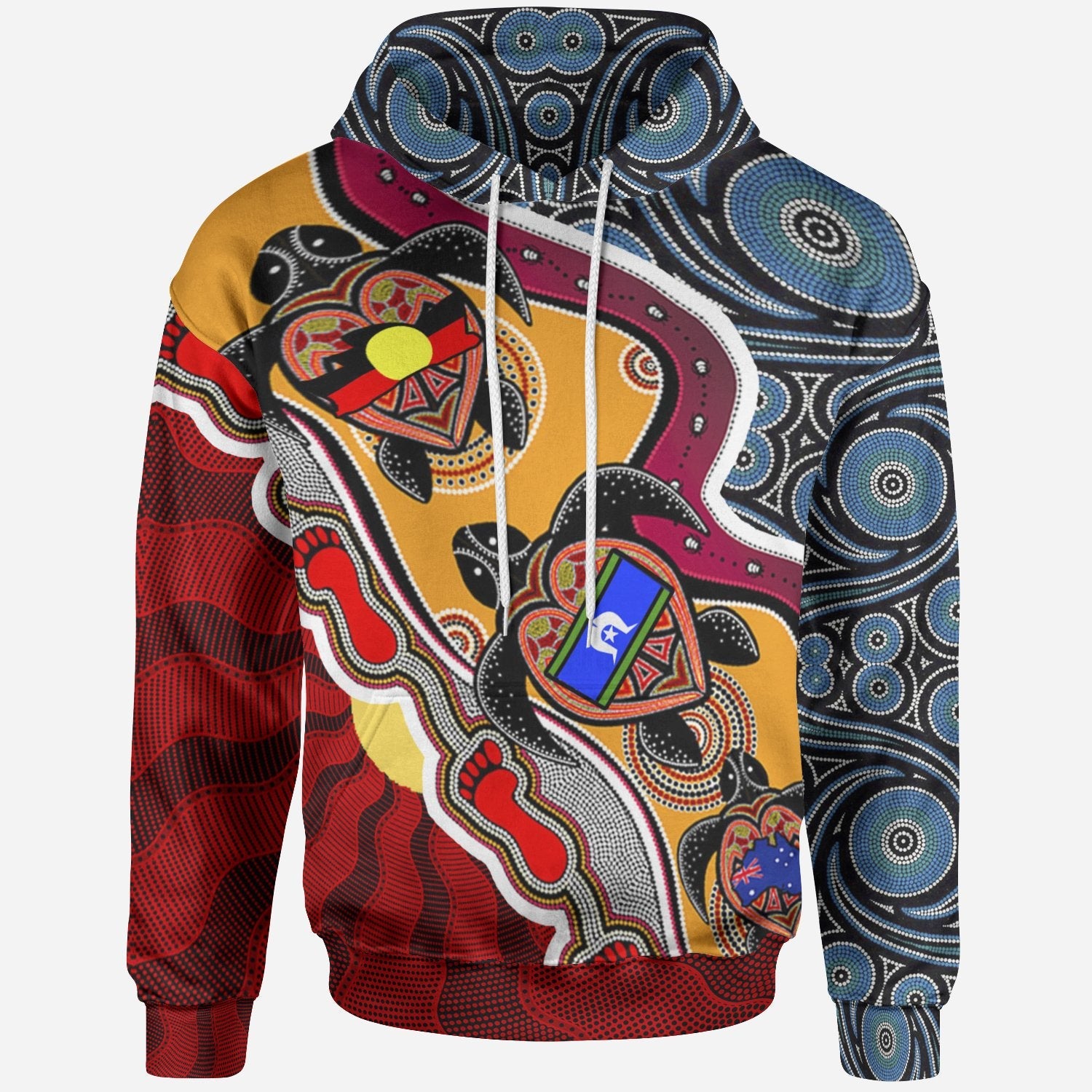 Hoodie - Australia Aboriginal Dots With Turtle and NAIDOC Flags - Vibe Hoodie Shop