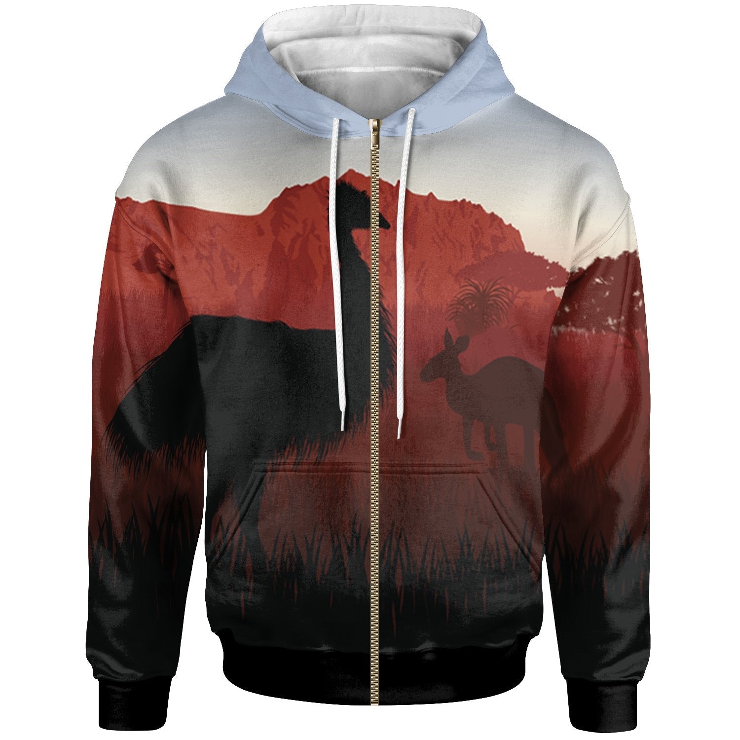 Zip - Up Hoodie - Australian Nature with Emu and Kangaroo - Vibe Hoodie Shop