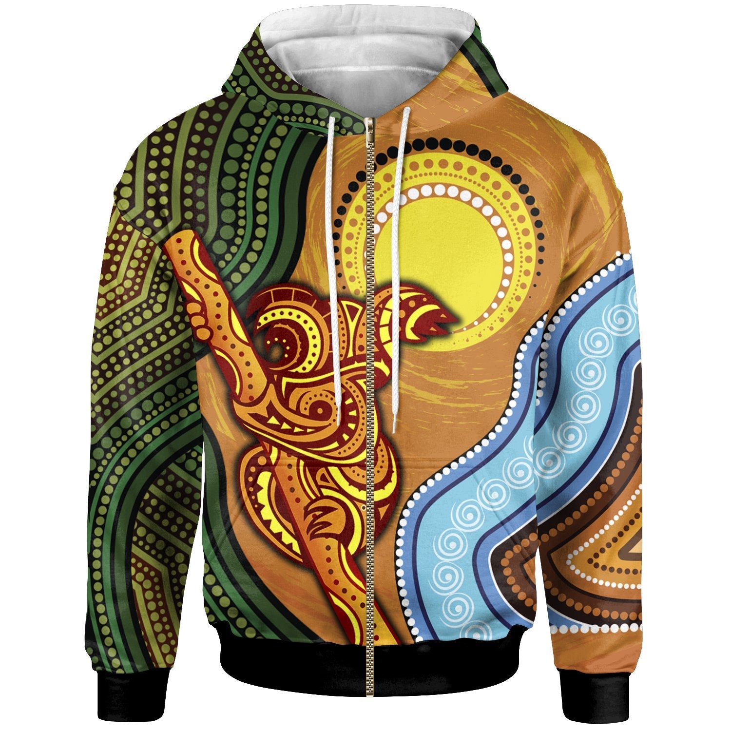 Zip - Up Hoodie - Australian Aboriginal Dot Painting Koala - Vibe Hoodie Shop