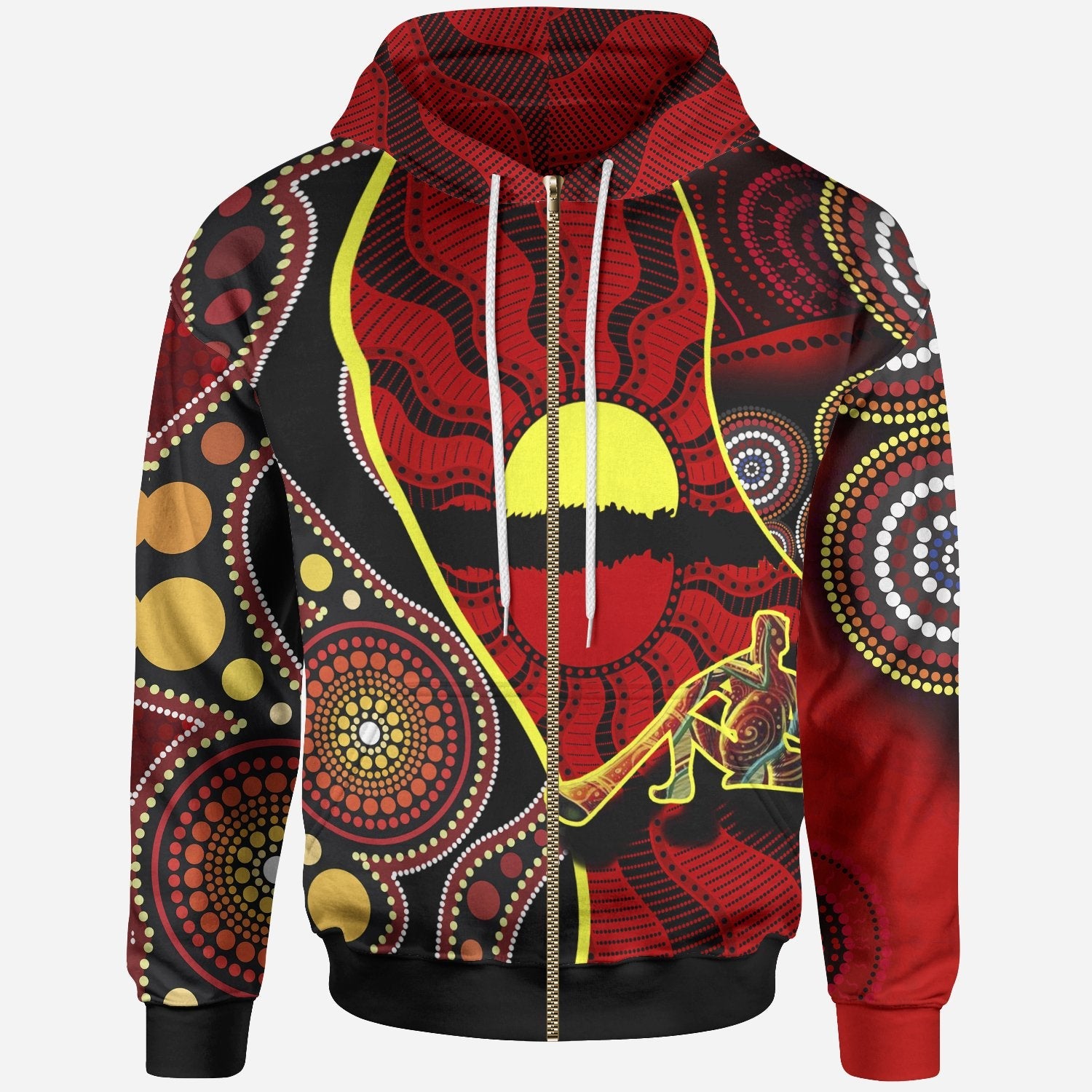 Zip - Up Hoodie - Australia Aboriginal Dots With Didgeridoo - Vibe Hoodie Shop