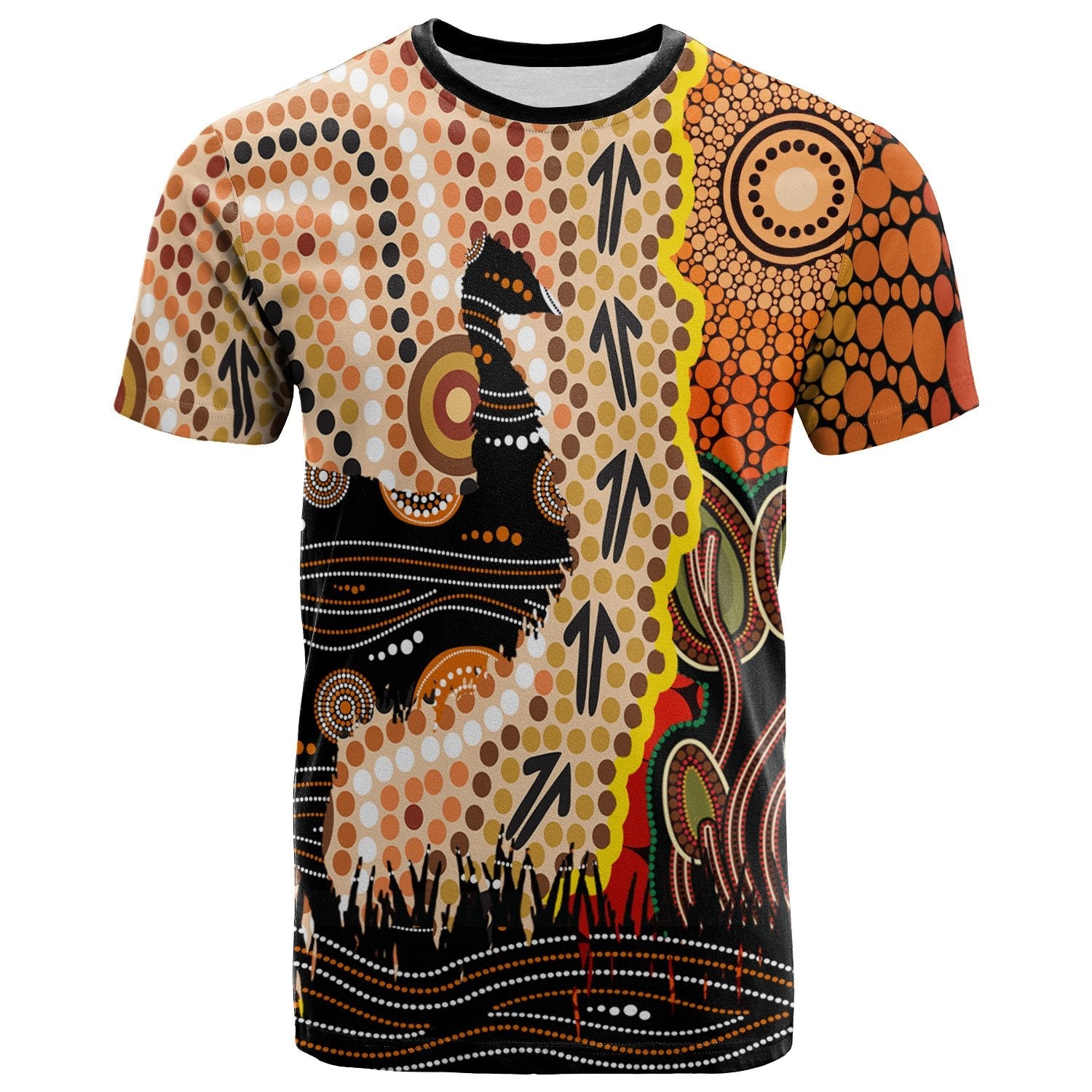 T shirt - Australian Aboriginal Sun and Emu - Vibe Hoodie Shop