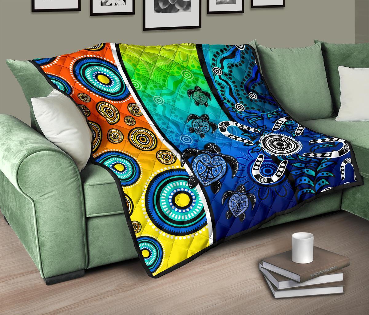 Aboriginal Premium Quilt - Indigenous Turtle Dot Painting Art - Vibe Hoodie Shop