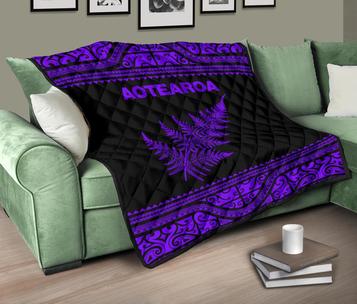 Aotearoa New Zealand Maori Premium Quilt Silver Fern - Purple - Vibe Hoodie Shop