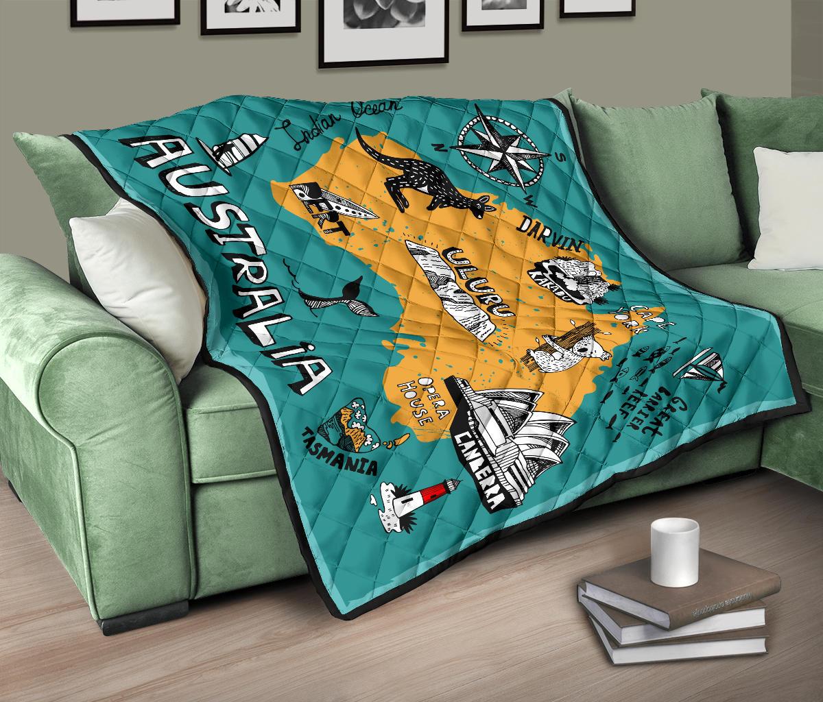 Premium Quilts - Australia Map Coverlets Famous Symbol - Vibe Hoodie Shop