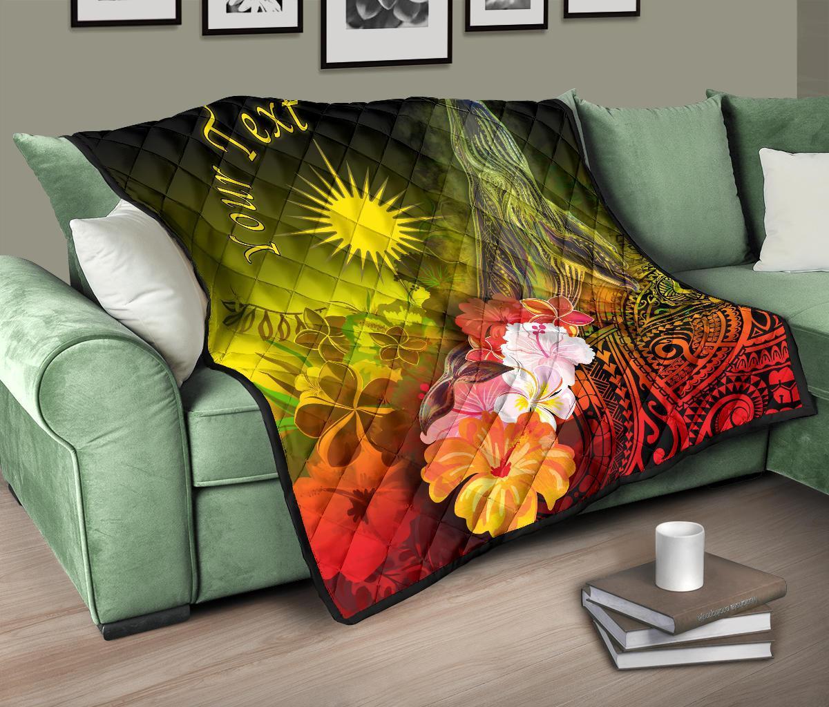 Marshall Islands Custom Personalised Premium Quilt - Humpback Whale with Tropical Flowers (Yellow) - Vibe Hoodie Shop