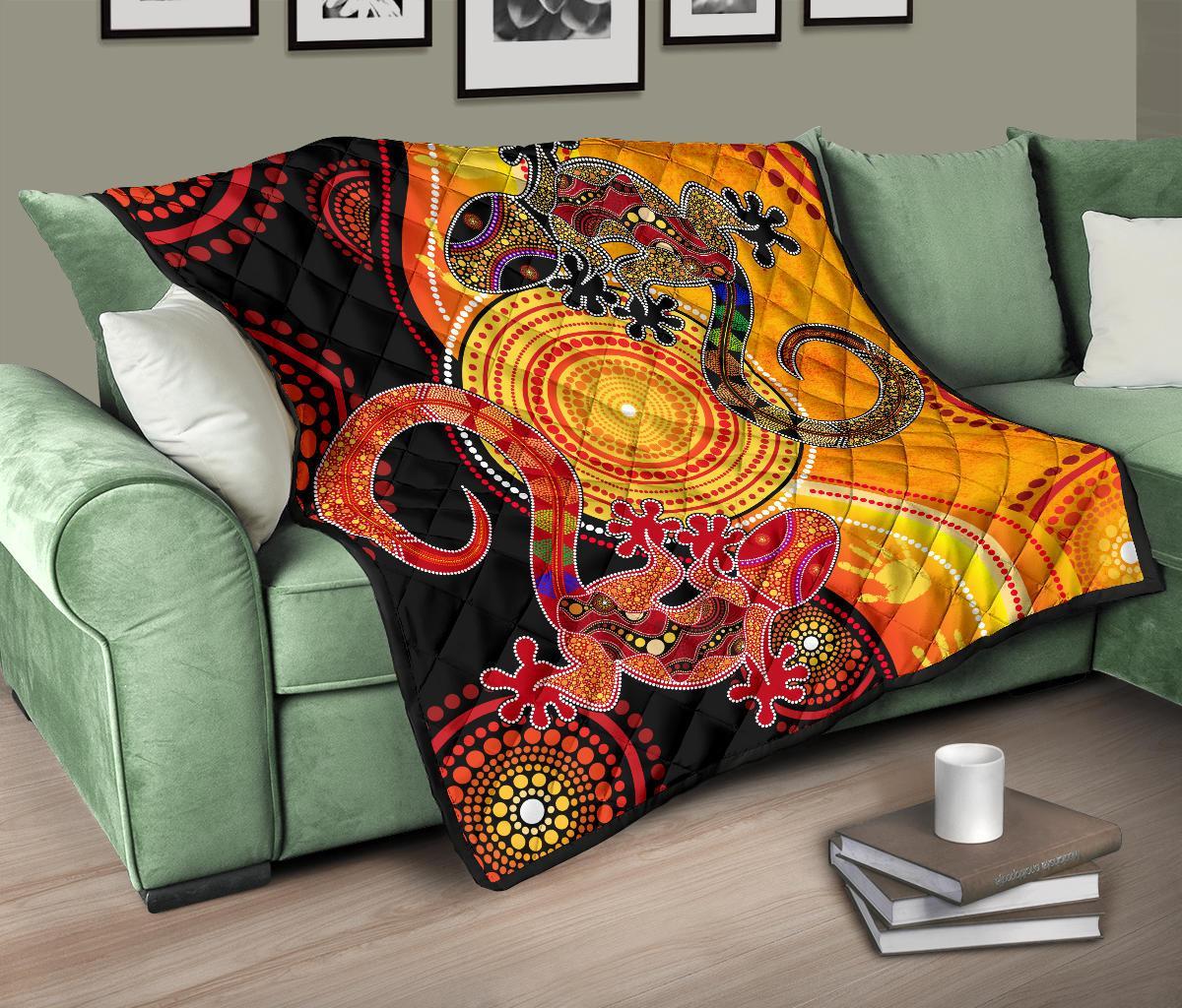 Aboriginal Premium Quilt - Couple Aboriginal Lizards - Vibe Hoodie Shop