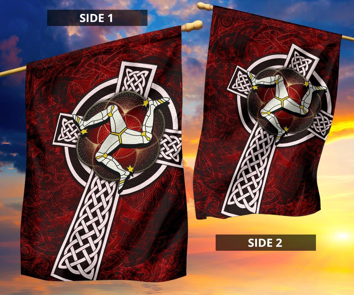 Isle Of Man Celtic Flag - Celtic Cross and Triskele Skew Style - Vibe Hoodie Shop