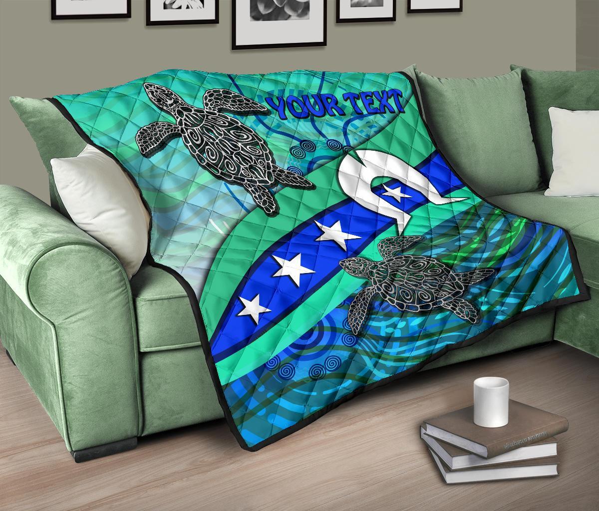 Personalised Premium Quilt - Torres Strait Flag And Turtle - Vibe Hoodie Shop