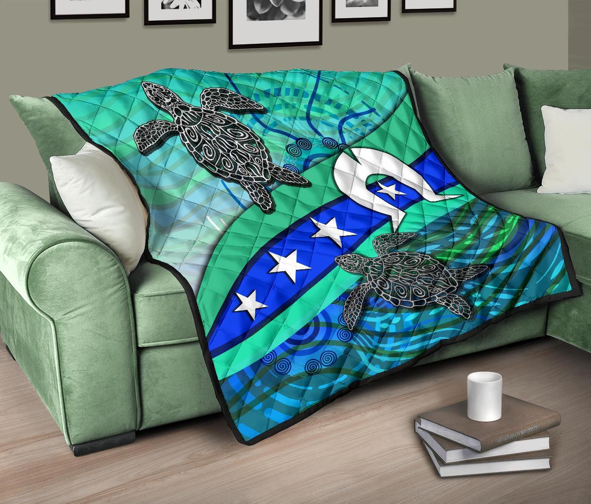 Premium Quilt - Torres Strait Flag And Turtle - Vibe Hoodie Shop