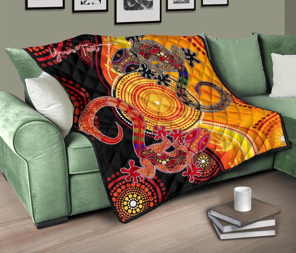 Aboriginal Personalised Premium Quilt - Couple Aboriginal Lizards - Vibe Hoodie Shop