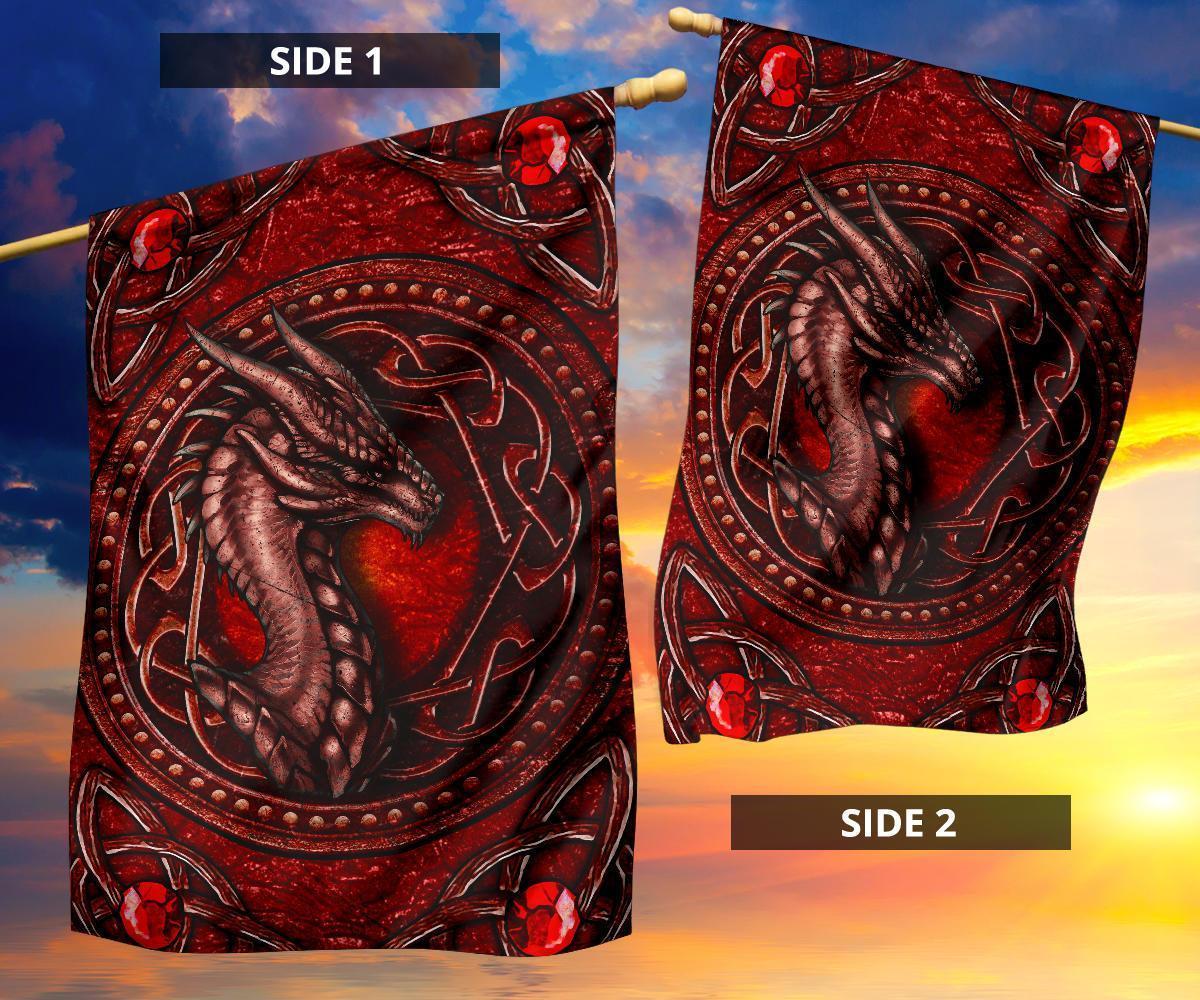 Celtic Dragon With Celtic Knot Flag (Red) - Vibe Hoodie Shop