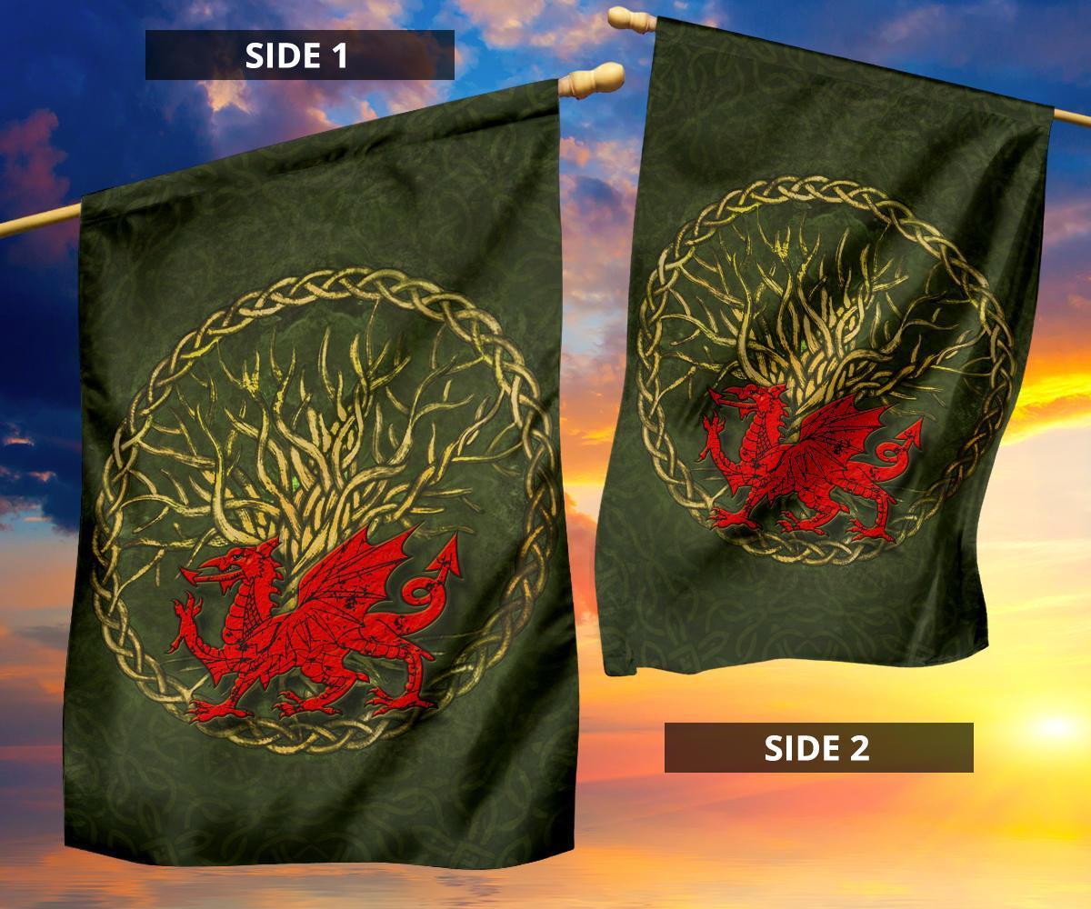 Wales Celtic Flag - Welsh Dragon With Celtic Tree - Vibe Hoodie Shop