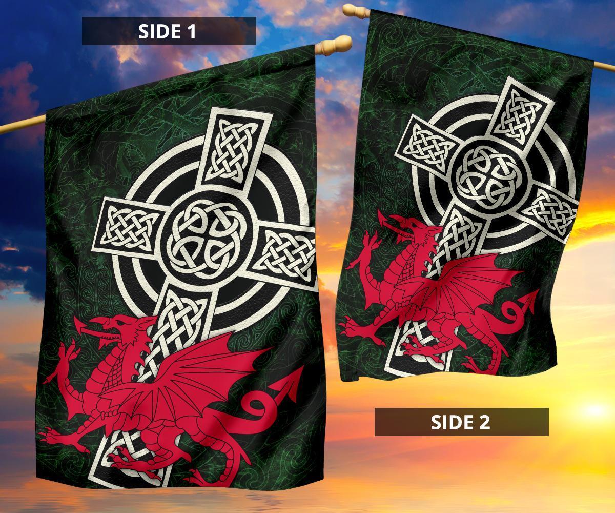 Wales Celtic Flag - Celtic Cross and Cymru Skew Style - Vibe Hoodie Shop