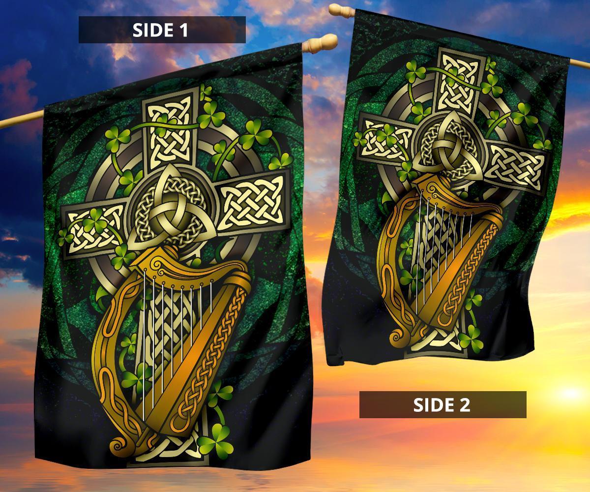 Ireland Celtic Flag - Ireland Coat Of Arms with Celtic Cross - Vibe Hoodie Shop