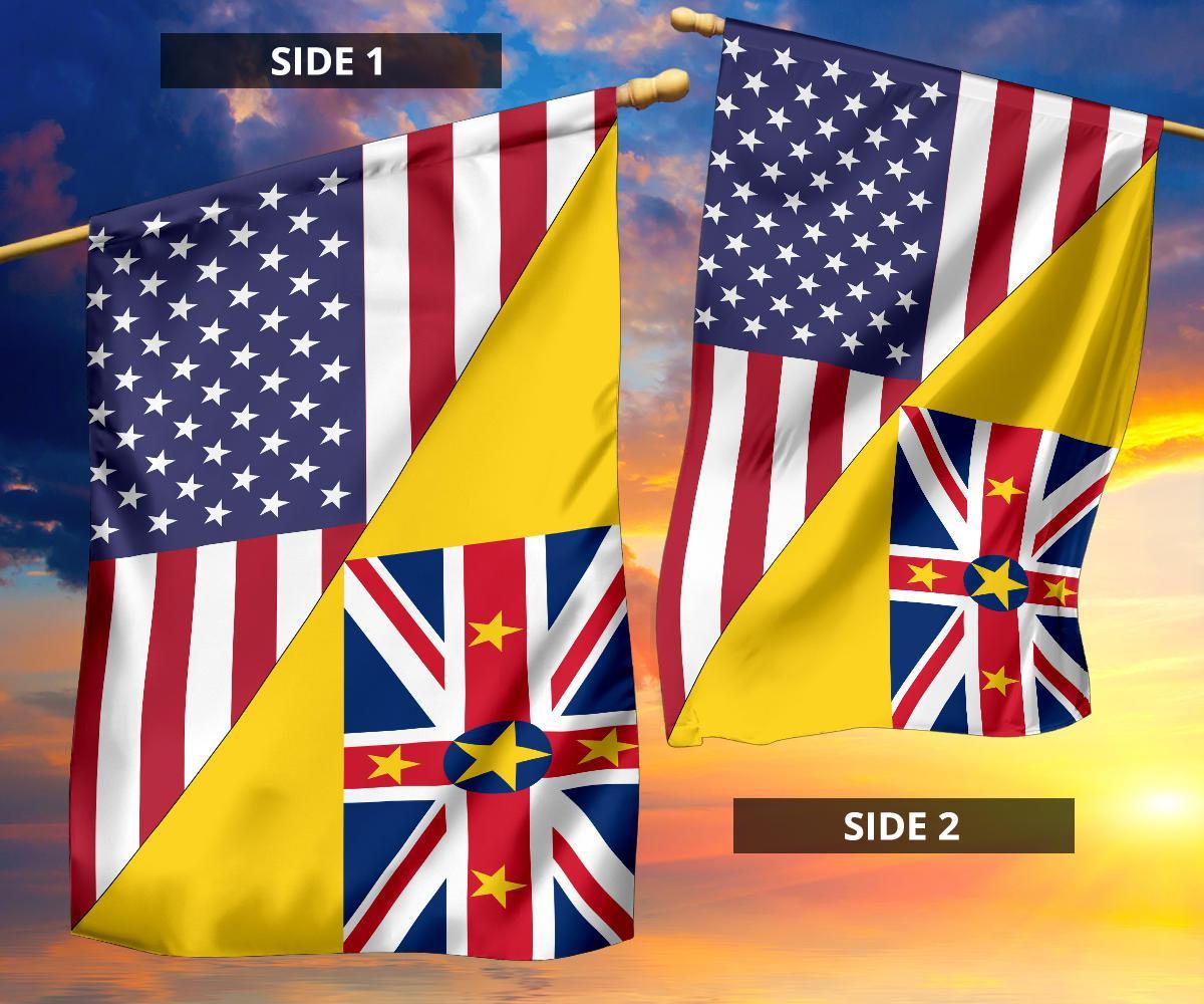 Us Flag With Niue Flag - Vibe Hoodie Shop