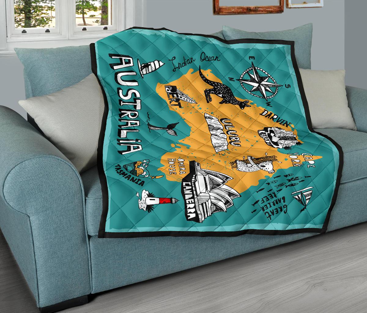 Premium Quilts - Australia Map Coverlets Famous Symbol - Vibe Hoodie Shop
