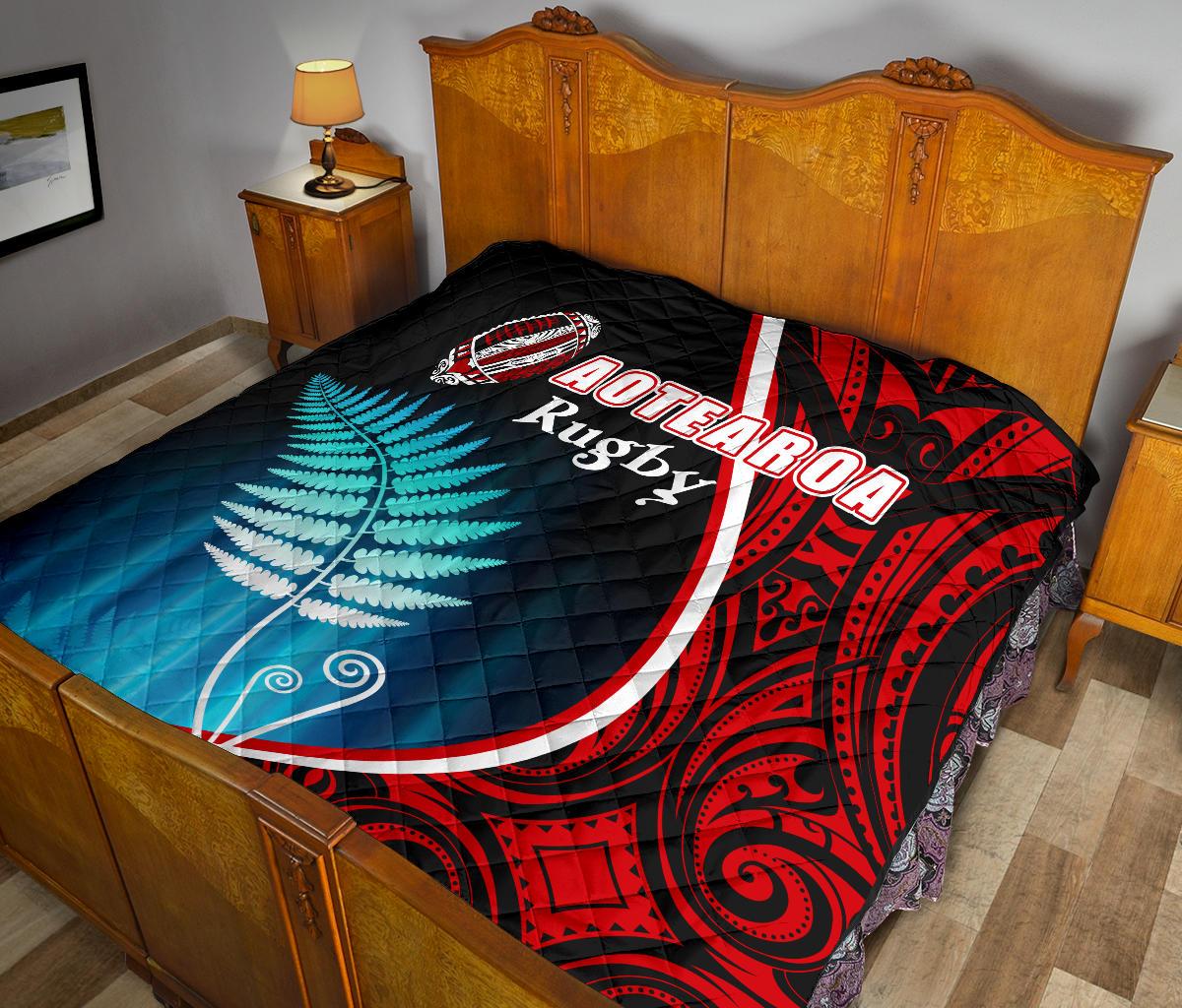 Aotearoa Rugby Black Maori Premium Quilt Kiwi and Silver Fern New Zealand - Vibe Hoodie Shop