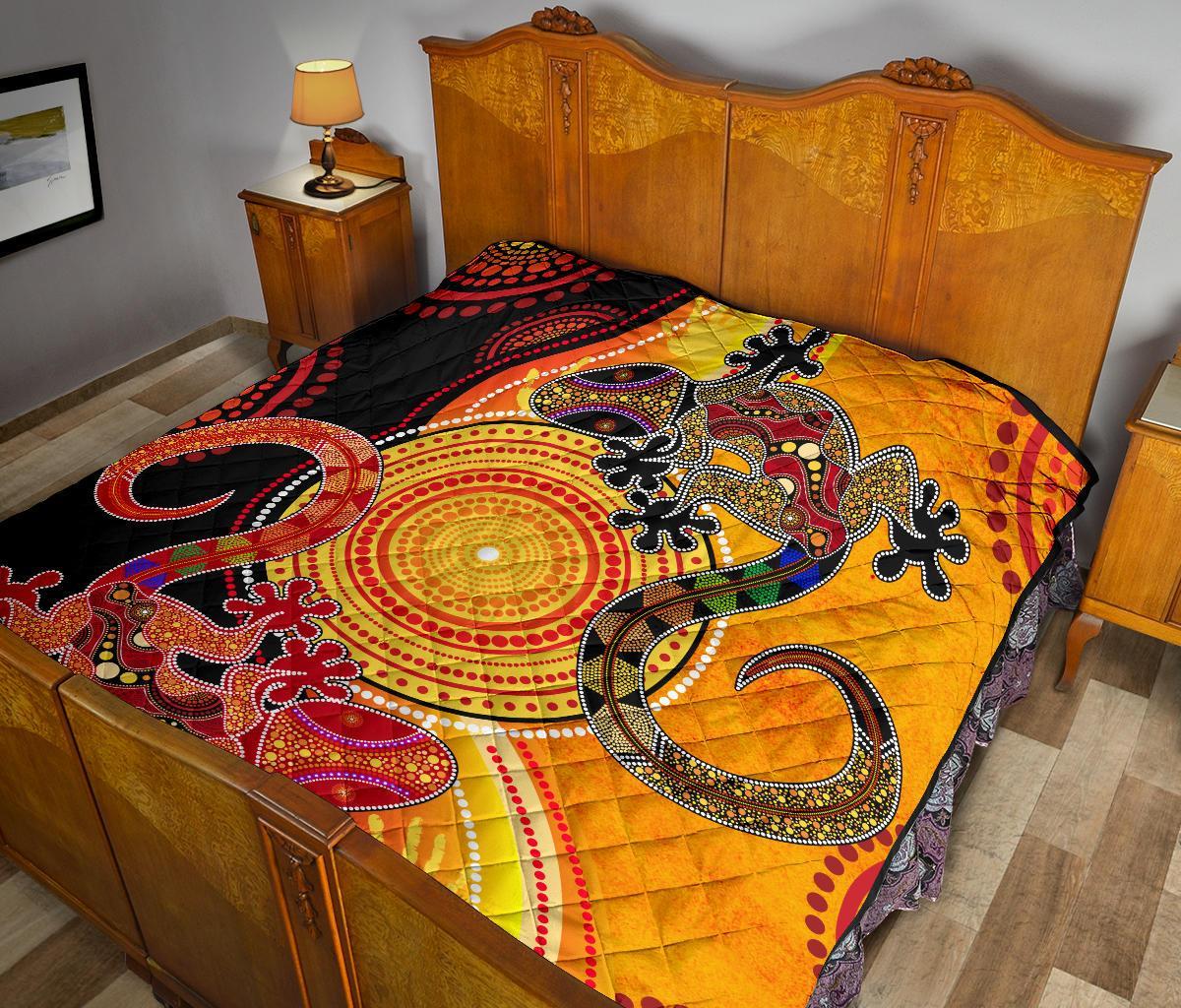 Aboriginal Premium Quilt - Couple Aboriginal Lizards - Vibe Hoodie Shop