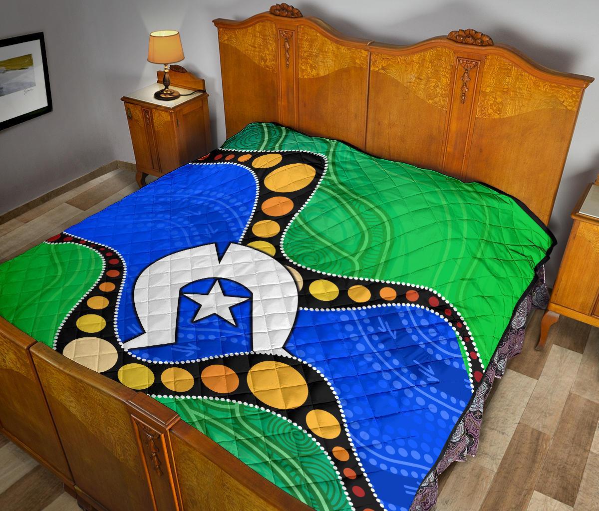 Torres Strait Islands Premium Quilt - Flag with Aboriginal Patterns - Vibe Hoodie Shop