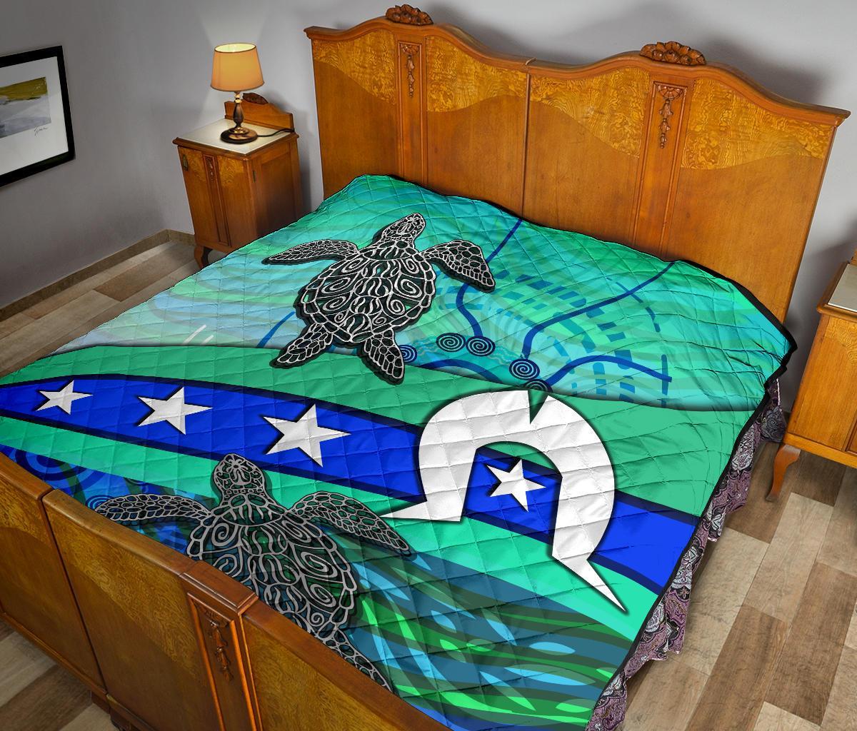 Premium Quilt - Torres Strait Flag And Turtle - Vibe Hoodie Shop