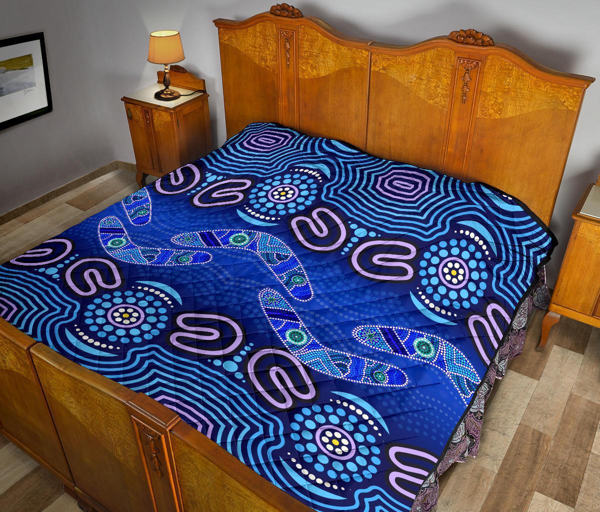 ABoriginal Premium Quilt - Boomerangs And Dot Painting Art Ver02 - - Vibe Hoodie Shop