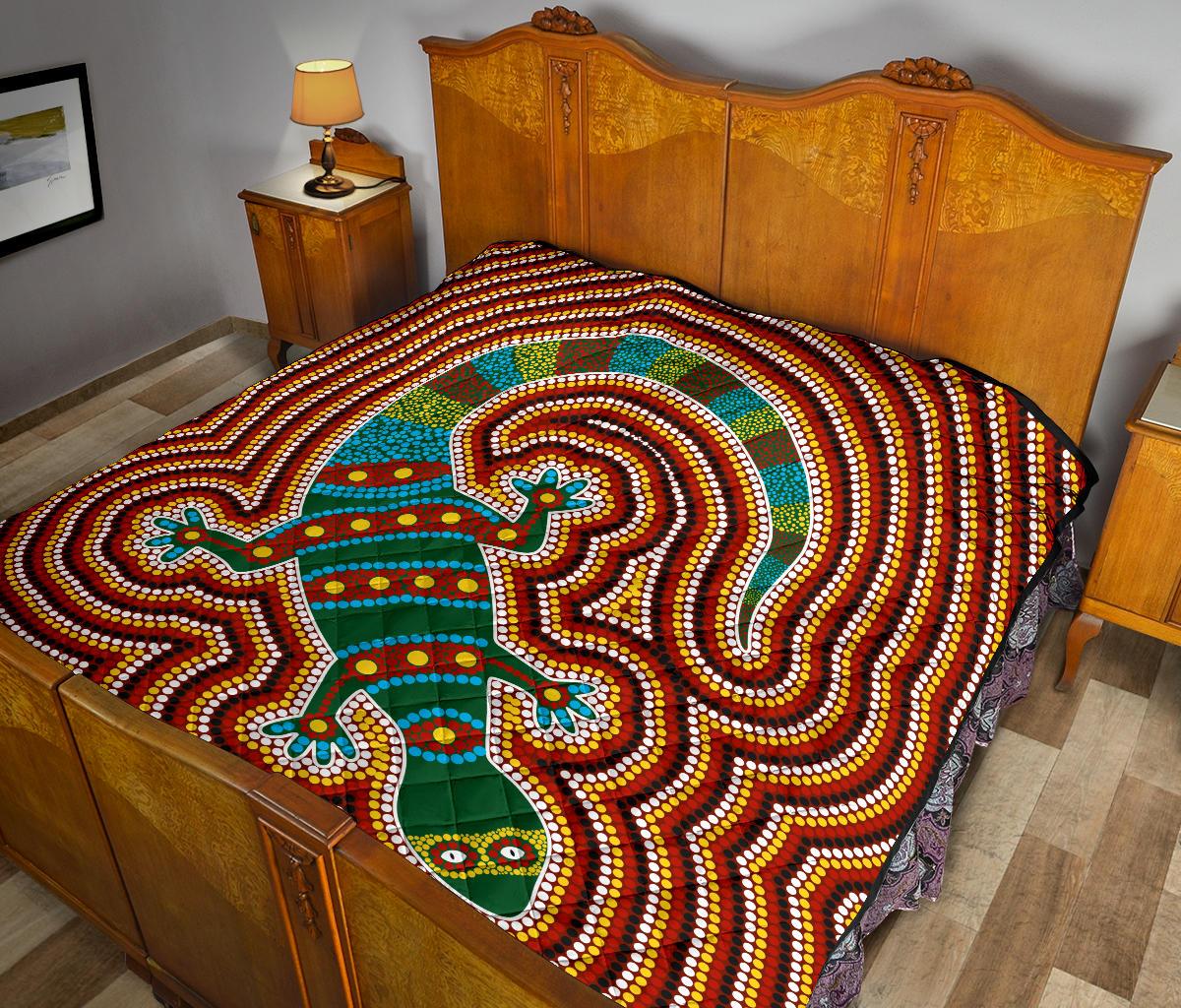 Premium Quilts - Lizard Coverlets Aboriginal Dot Painting - Vibe Hoodie Shop