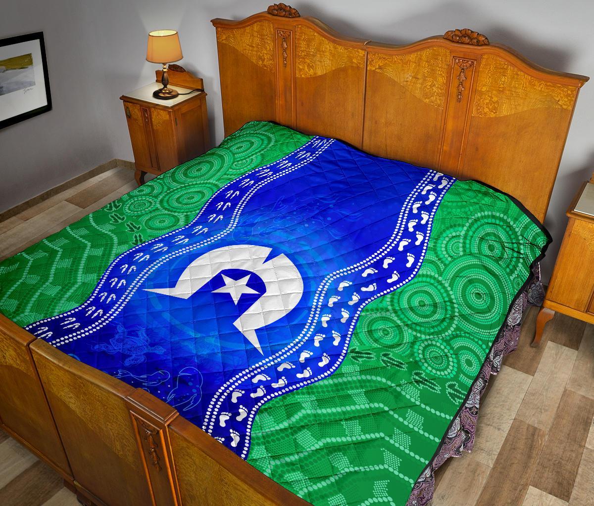 Torres Strait Islanders Premium Quilt - Torres Symbol With Aboriginal Patterns - Vibe Hoodie Shop