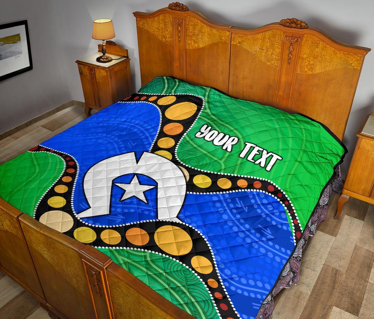 Custom Torres Strait Islands Premium Quilt - Flag with Aboriginal Patterns - Vibe Hoodie Shop