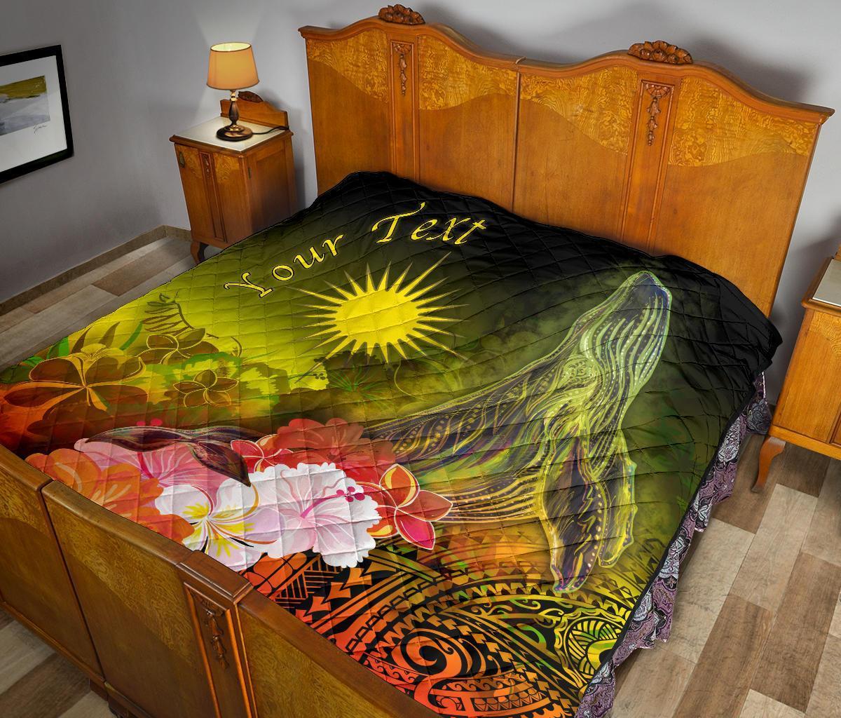 Marshall Islands Custom Personalised Premium Quilt - Humpback Whale with Tropical Flowers (Yellow) - Vibe Hoodie Shop